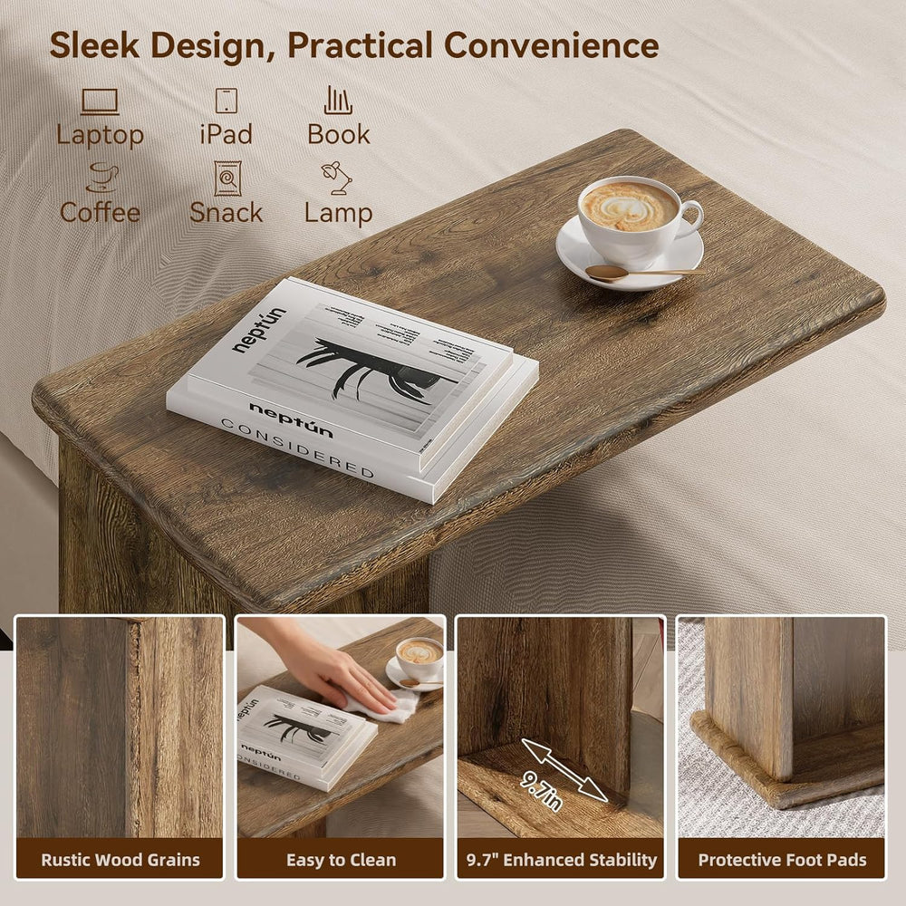 C-Shaped End Table for Couch, Small Side Table, Bedside Table for Sofa, Woode...