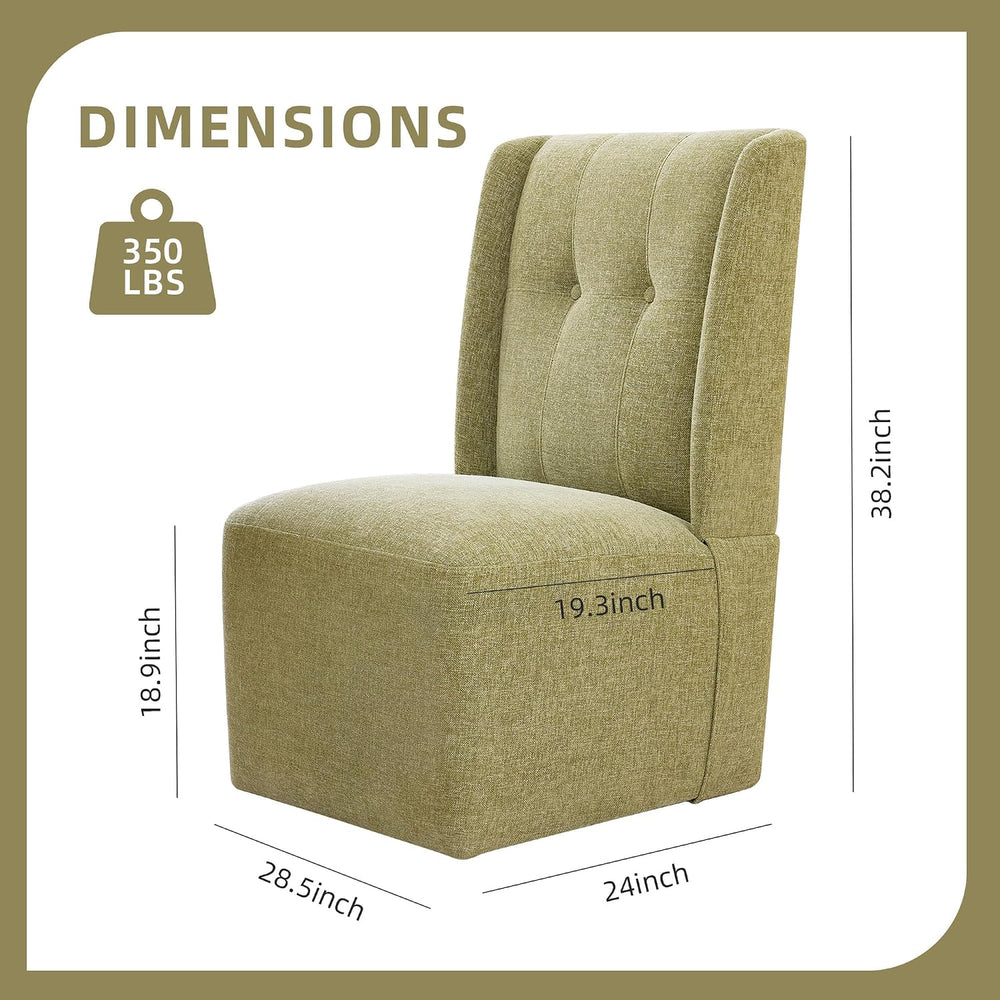 Rolling Dining Chair with Casters, Modern Upholstered Armless High Back Swive...