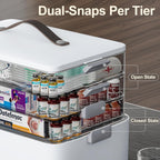 CTIME 4-Tier XL Medicine Organizer with Leather Handle - Portable Pill Case & Empty First Aid Kit for Home, Travel, RV, School, Dorm | Ideal Elderly Gift