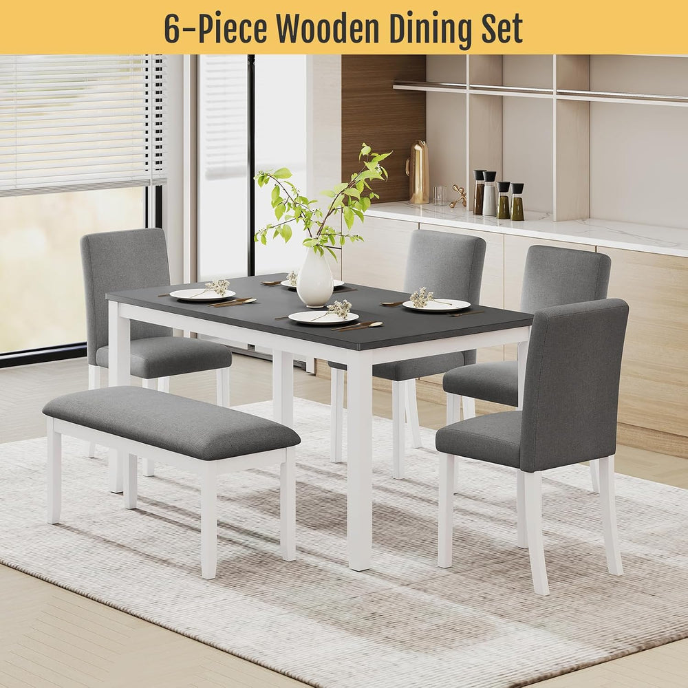 Zevemomo 6-Piece Solid Wood Dining Table Set, Wooden Legs, Grey & White |...