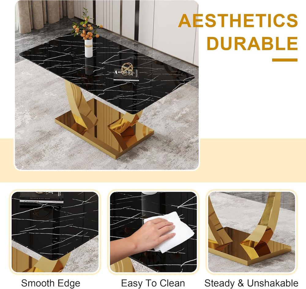 Modern Dining Table for 4/6, 63 Inch Faux Marble Dinner Table, Rectangular Ki...