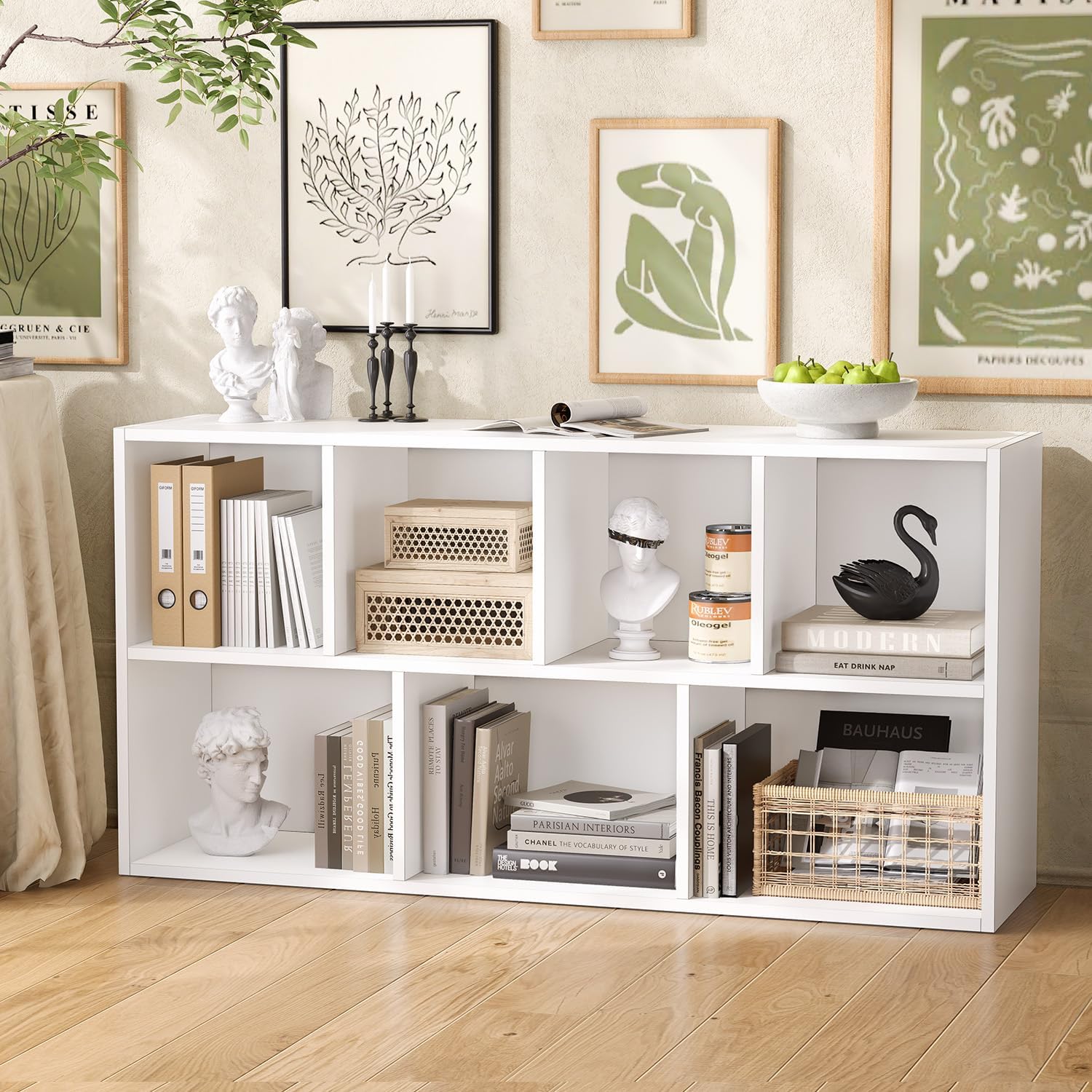 oneinmil 7 Cube Bookshelf, White Cube Organizer and Display Shelf with Storage, Stackable Bookcase for Small Space, Wooden Cube Shelf Easy to Match for Living Room, Bedroom, Study Room and Office