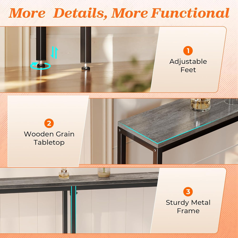 SUPERJARE 102.4 Inch Sofa Table with Power Outlets and USB-C Port, 5.9 Inch N...