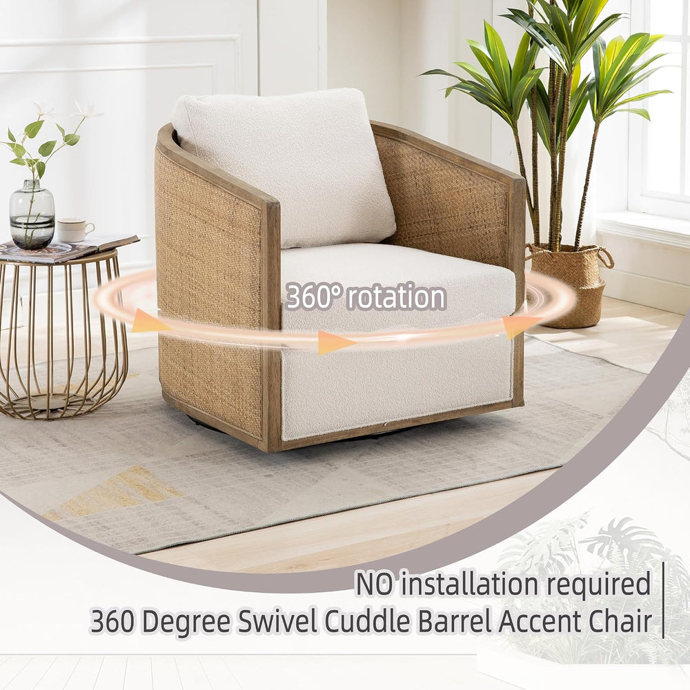 Anwick Brown Swivel Barrel Chair & Rattan Accent Chair, Modern Club Chair...