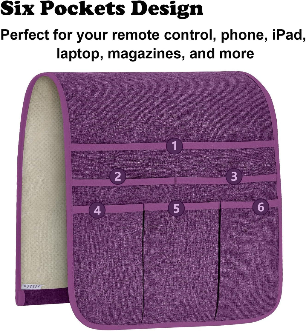 Remote Control Holder Armchair Caddy for Recliner Couch, Non-Slip Armrest Organizer with 5 Pockets for Magazine, Tablet, Phone, iPad (Purple)