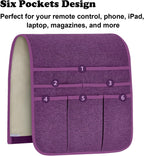 Remote Control Holder Armchair Caddy for Recliner Couch, Non-Slip Armrest Organizer with 5 Pockets for Magazine, Tablet, Phone, iPad (Purple)