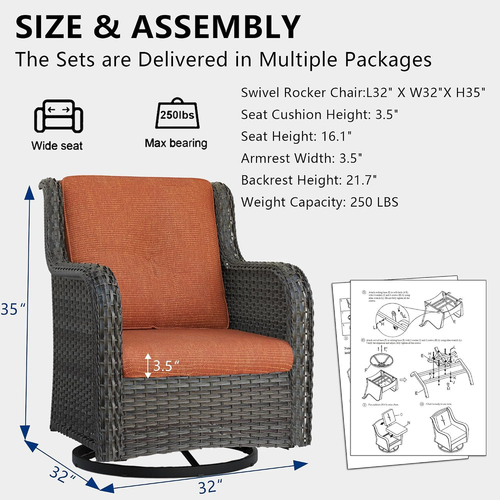 Outdoor Swivel Rocker Patio Chairs Set of 2 - Outdoor Wicker Swivel Glider Ch...