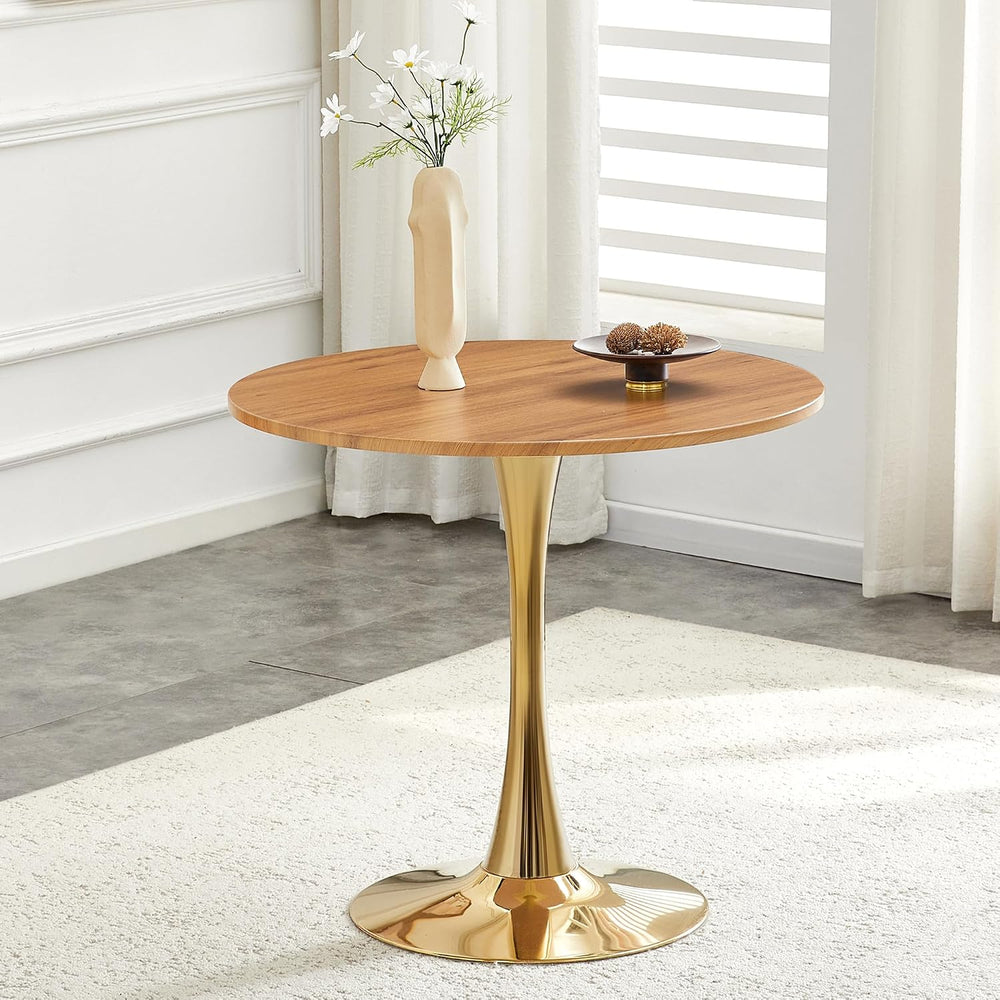 Round Dining Table for Small Space,32" Tulip Tables with Gold Metal Pede...