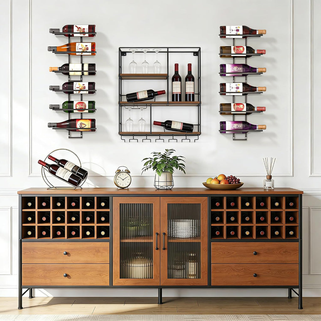 24 Bottles Wall Mount Wine Rack, DIY Detachable Wall Wine Rack, Metal Wine Storage Organizer Display Holder for Home Bar, Kitchen, Restaurant, Wine Cellar
