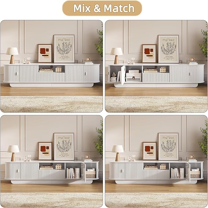 86.61'' Tambour TV Stand for 55-85 Inch, Modern Entertainment Center ...