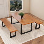 Durable Solid Wood Top Bench with Sturdy Metal Legs – Versatile Dining & Office Seating - Multi-Size Options Ideal for Living Room, Dining Room, and Home Office(Dark yellowbench, 62.99in)
