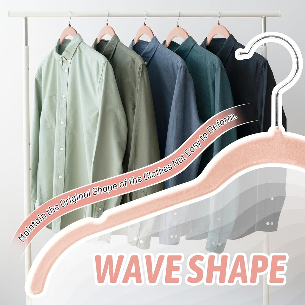 Premium Velvet Shirt Hangers 30 Pack, Non-Slip 360° Swivel Hook Space-Saving Felt Hanger, Slim Flocked Hangers for Blouses, Strappy Dresses, Tank Tops(Pink)