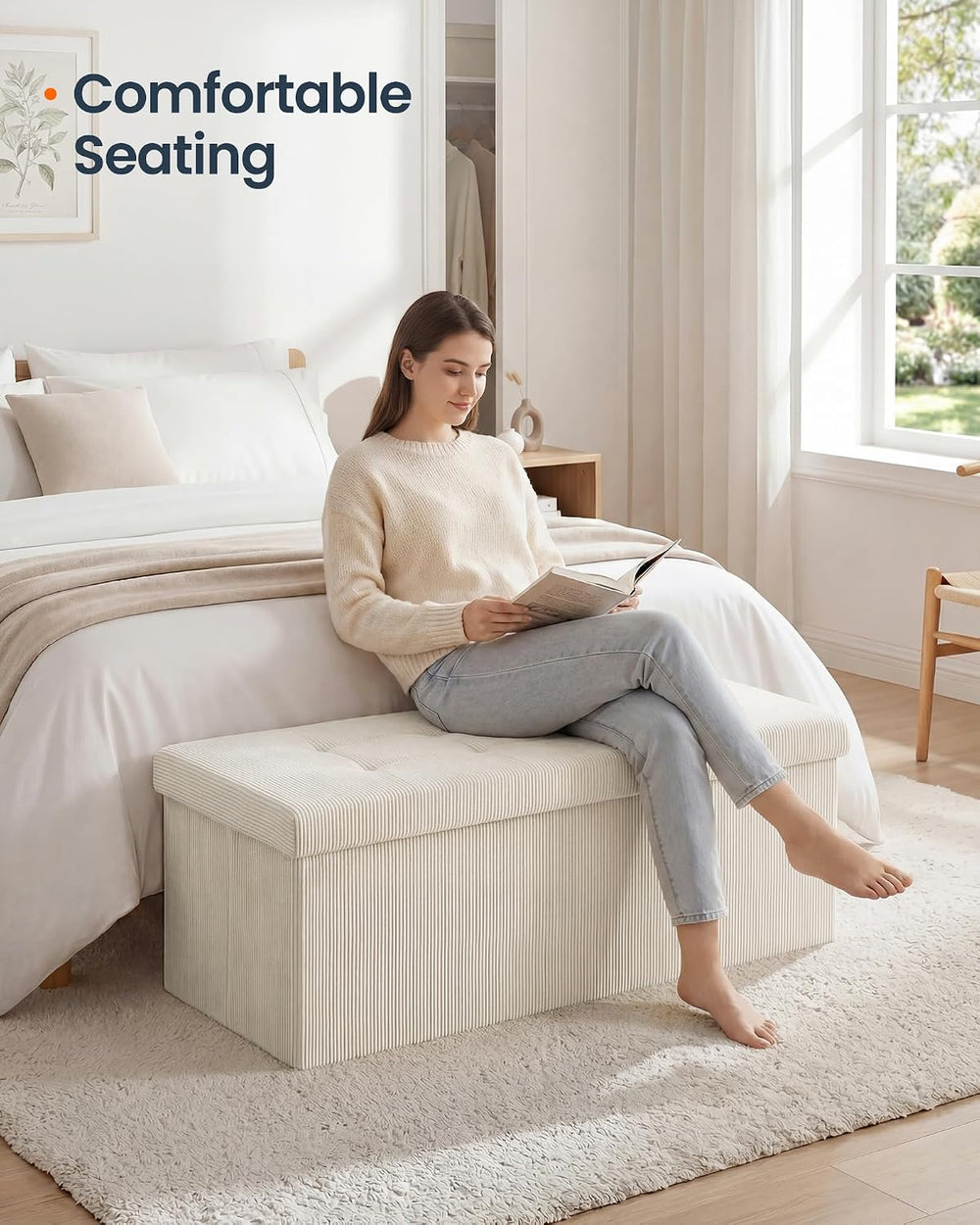 SONGMICS Home Ottoman with Storage, Removable Lid, Folding Storage Chest, Eas...