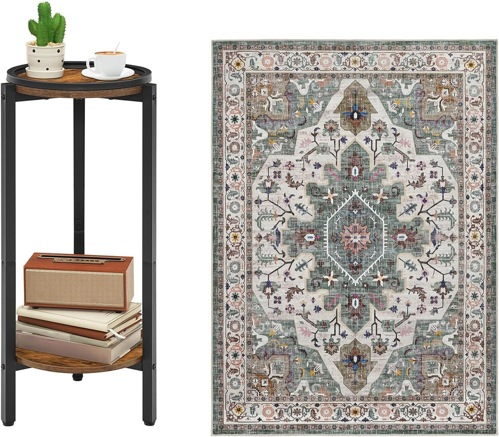 HOOBRO Small Round Side Table, 5 x 7 ft Area Rugs Washable, 28.7" H Tall...