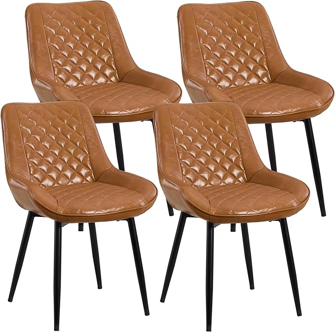 Dining Chair Set of 4, Modern Dining Chairs with Thick Cushions, Faux Leather...