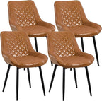 Dining Chair Set of 4, Modern Dining Chairs with Thick Cushions, Faux Leather Kitchen Dining Room Chairs with Metal Adjustable Legs for Dining Living Room, Brown