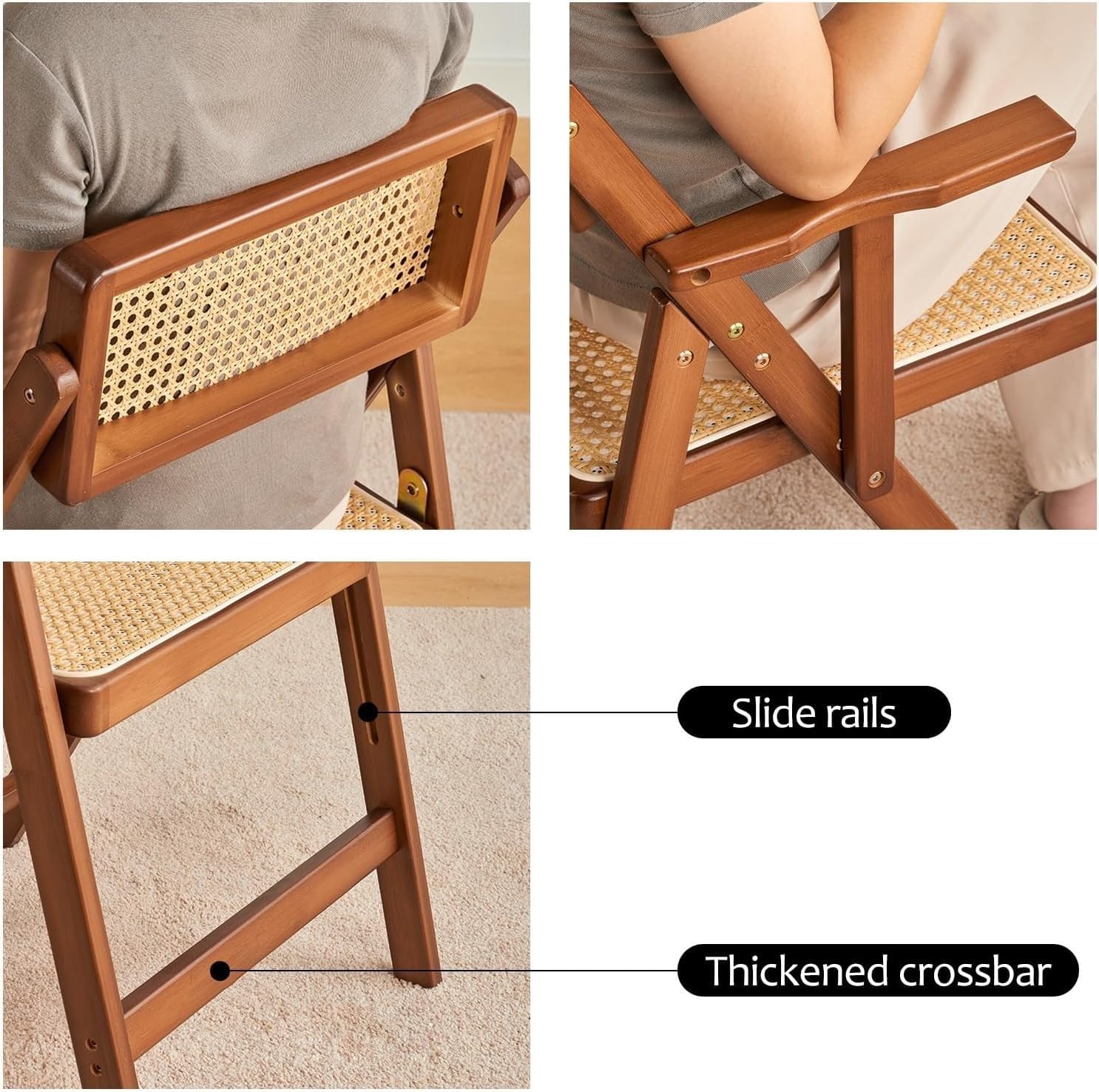 Rattan Dining Chairs, Modern Mid Century Folding Comfy Armchairs, Outdoor for Bedroom Living Room(Natural)