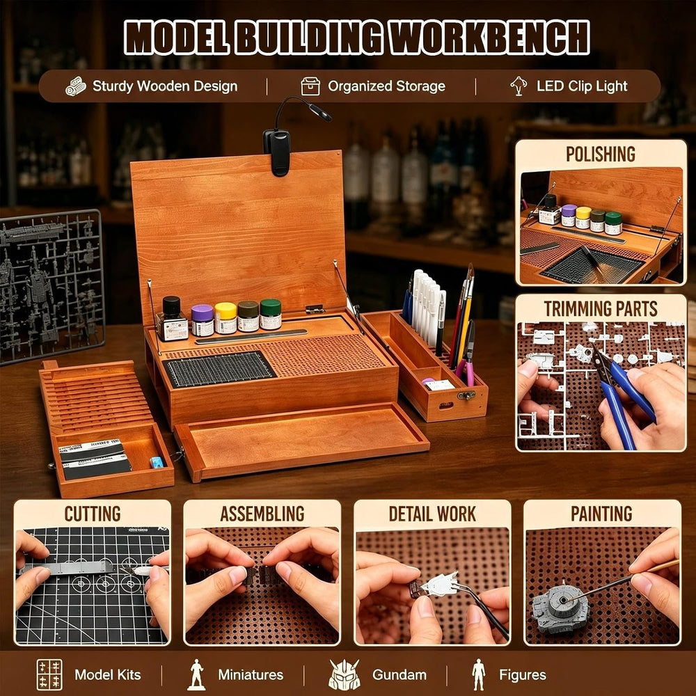 Deluxe Model Building Station, Wooden Craft Assembly Desk Designed | LED Task...
