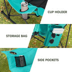 Unisakey Oversized Rocking Camping Chair with Headrest & Cup Holder - 300lbs Capacity, 600D Oxford Fabric, Easy Fold Portable Outdoor Rocker Chair for Camping, Backyard, Beach, Blackgreen