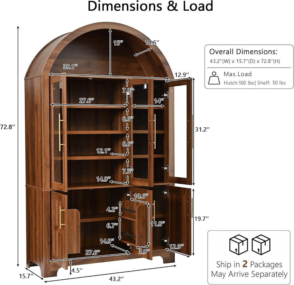 Merax 73'' Tall Farmhouse Arched Kitchen Pantry Cabinet