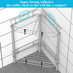 2 Tier Floor Standing Corner Shower Caddy Organizer Shelf with Hooks, Bathroom Shelves Stand Rack, Gray