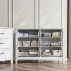 LINSY HOME 6 Drawers Dresser for Bedroom, 47" Wide Wooden Storage Chest with Antique Handles, Modern Farmhouse Dresser TV Stand with Wood Legs for Closet, Living Room, Hallway, White