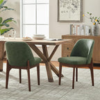 VKNOW Modern Dining Chairs Set of 2, Faux Leather Kitchen Chairs with Wood Legs, Upholstered Side Chair for Kitchen Dining Room, Green