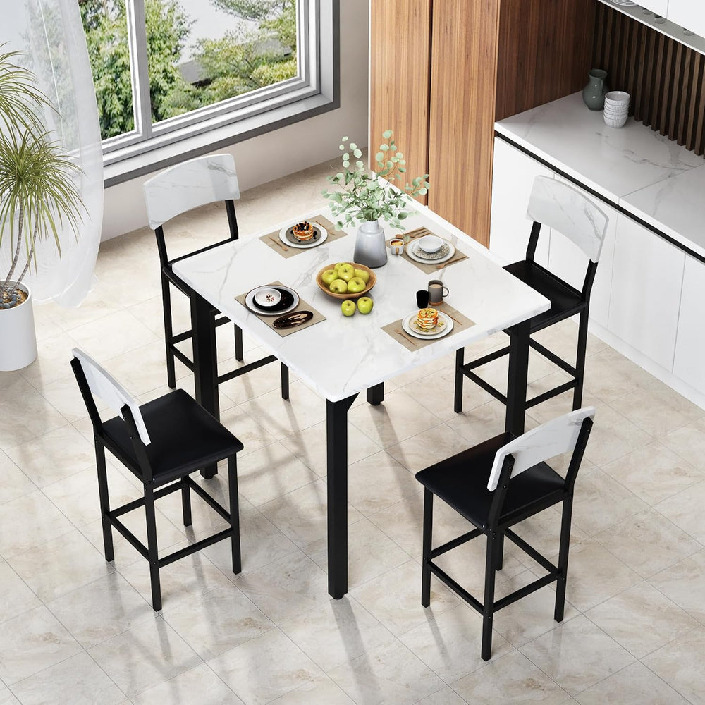 AWQM 5-Piece Dining Table Set, Kitchen Table Set for 4 (White) | Counter Heig...