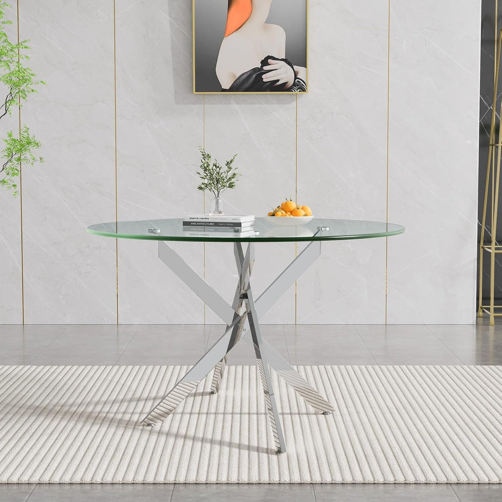 Henf 5 Piece Round Dining Table Set with 4 Chair, 47'' Round Glass Di...