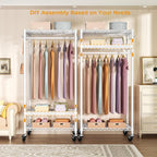 FUTASSI P6 Medium Rolling Clothes Rack Heavy Duty, Clothing Racks for Hanging Clothes, Freestanding Garment Rack with Wheels, Portable Closet Rack Max Load 370 LBS, 30''W x 14''D x 77.6''H, White