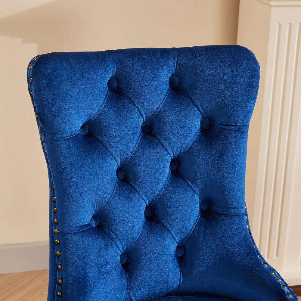 Velvet Dining Chairs Set of 2,Fabric Upholstered Side Chairs with Lion Head R...