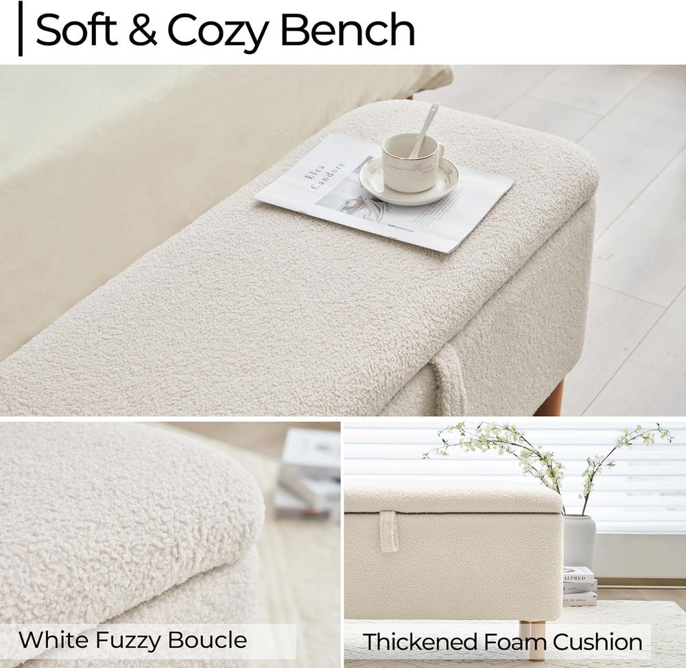 Boucle Storage Ottoman Bench for Bedroom end of Bed, Sherpa Upholstered Shoe ...