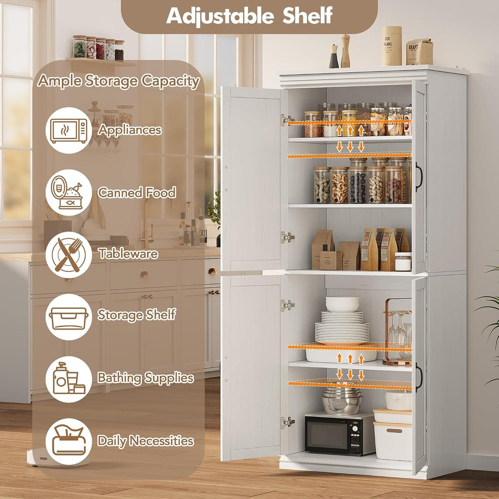 IDEALHOUSE Pantry Cabinet, White 4-Door with Adjustable Shelves, 70" H |...