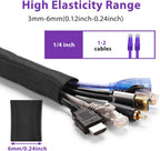 Cable Management Sleeve YCLYC 8.2ft - 1/4inch, Cable Wrap Cord Covers for Pets, Easy Install Cable Sleeves Cord Management, Flexible Computer Cord Organizer for Cords, Black Cable Covers