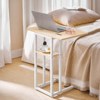 HOOBRO Foldable C Shaped End Table, C Shaped Side Table with Storage Shelf, Small Snack Table, Slide Under Couch Table for Sofa, Living Room Bedroom Small Spaces Easy Assembly, Natural WN29SF01