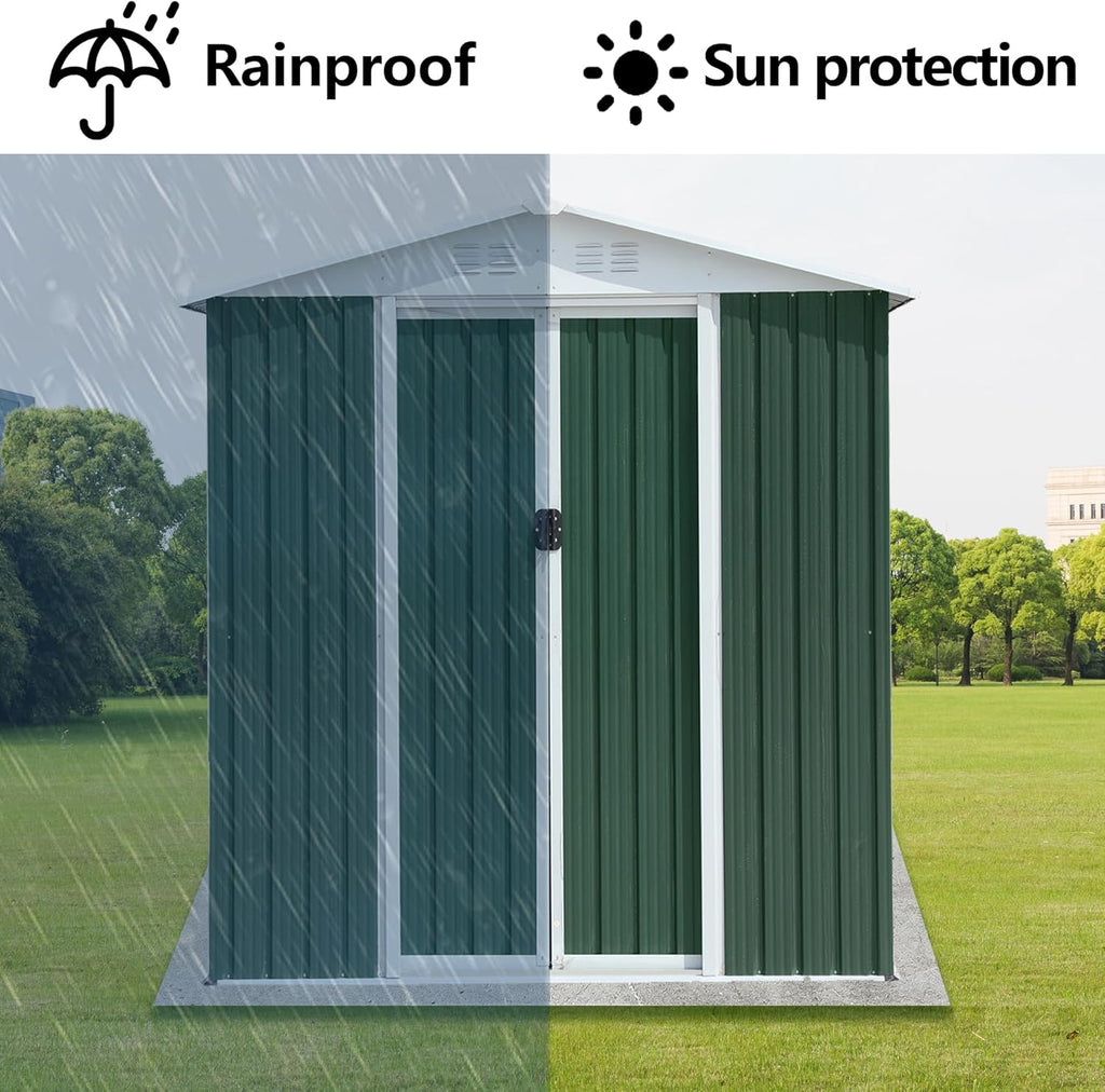 Ball & Cast 6x4FT Outdoor Storage Shed with Punched Vents,Heavy Duty Metal Sheds with Lockable Doors,Waterproof Tool Sheds for Garden,Backyard,Lawn,Easy to Assemble,Green