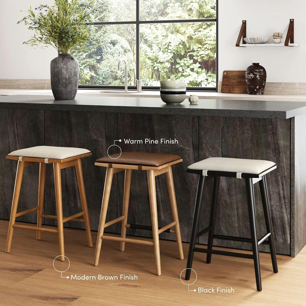Nathan James Barker Counter Height Solid Wood Barstool with Upholstered Cushi...