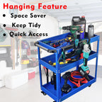 MUTUACTOR Power Tool Organizer,Heavy Duty 2 Bay Angle Grinder Stand Storage Rack,Quick Access Angle Grinder Rack,Anti-slip Power Tool Holder with Cord Hanger for Cutters Polishers Garage and Workspace