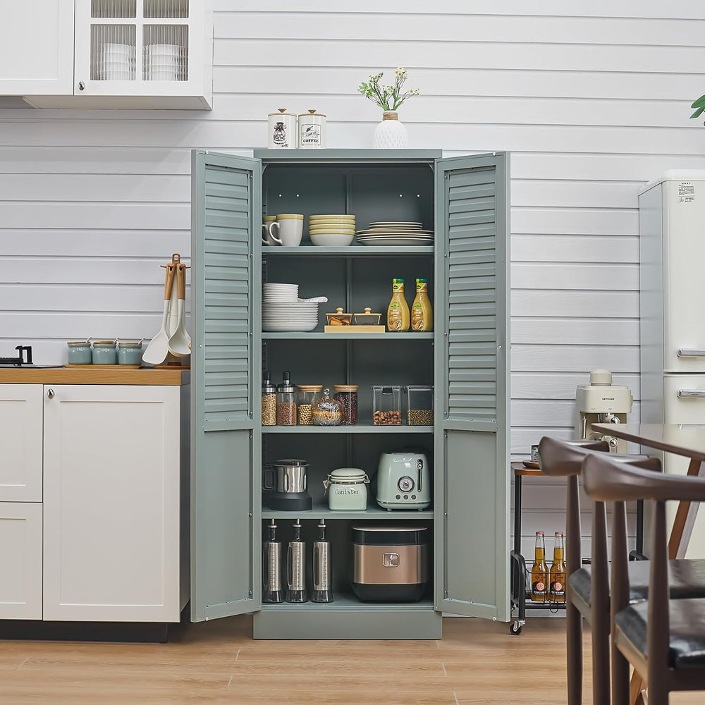 Freestanding Pantry Cabinet with 4 Adjustable Shelves for Kitchen | Space-Sav...