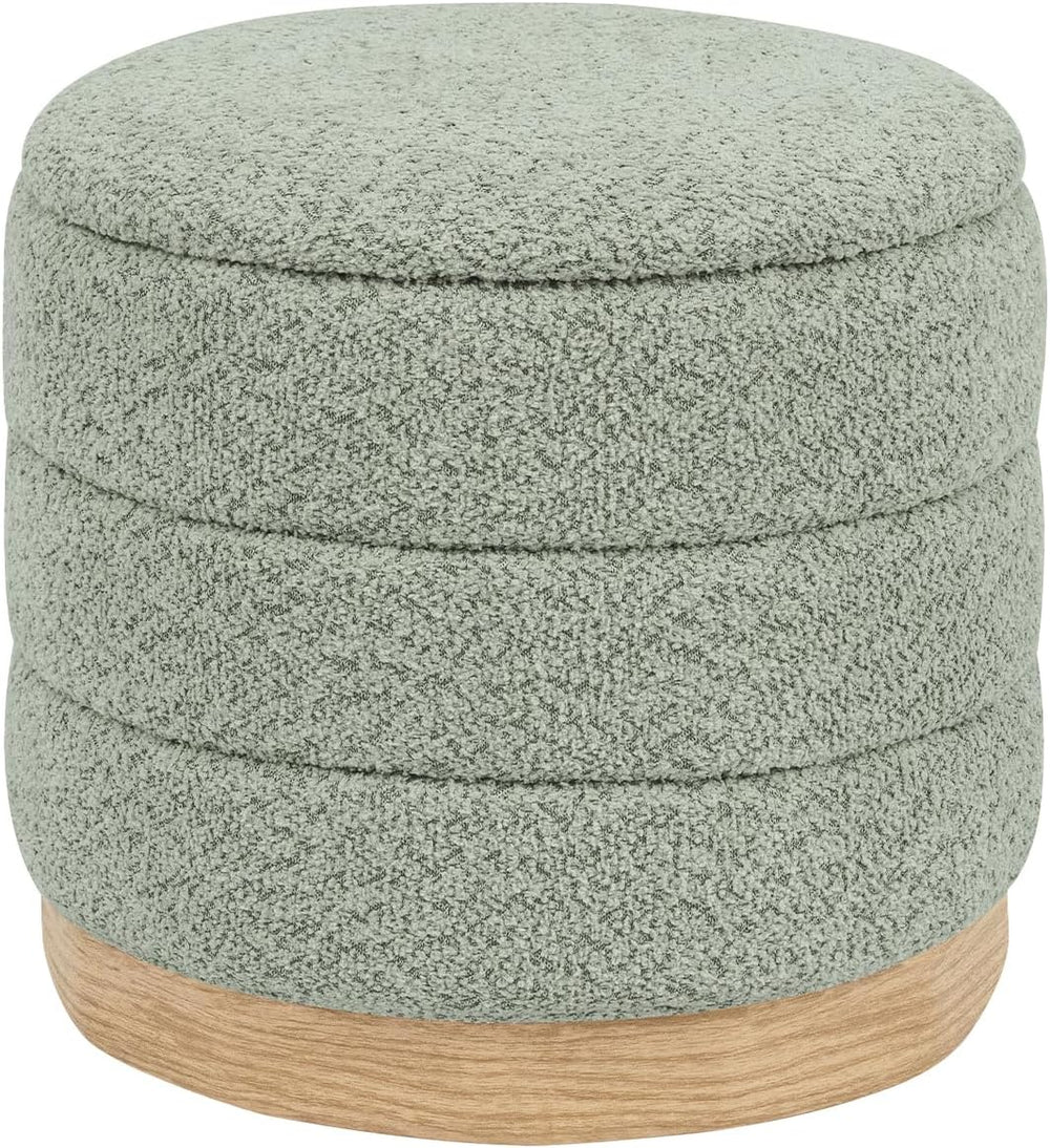 Round Storage Ottoman with Reversible Tray Lid, Folding Chenille Fabric Footr...