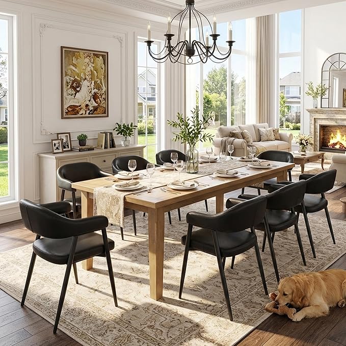 HNY Modern Dining Room Arm Chairs Set of 4, Retro Faux Leather Upholstered Ba...