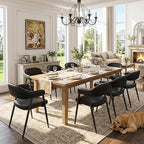 HNY Modern Dining Room Arm Chairs Set of 4, Retro Faux Leather Upholstered Barrel Dining Chairs with Arms Mid-Century Black Accent Chair with Metal Legs, Open-Back Kitchen Side Chair for Living Room