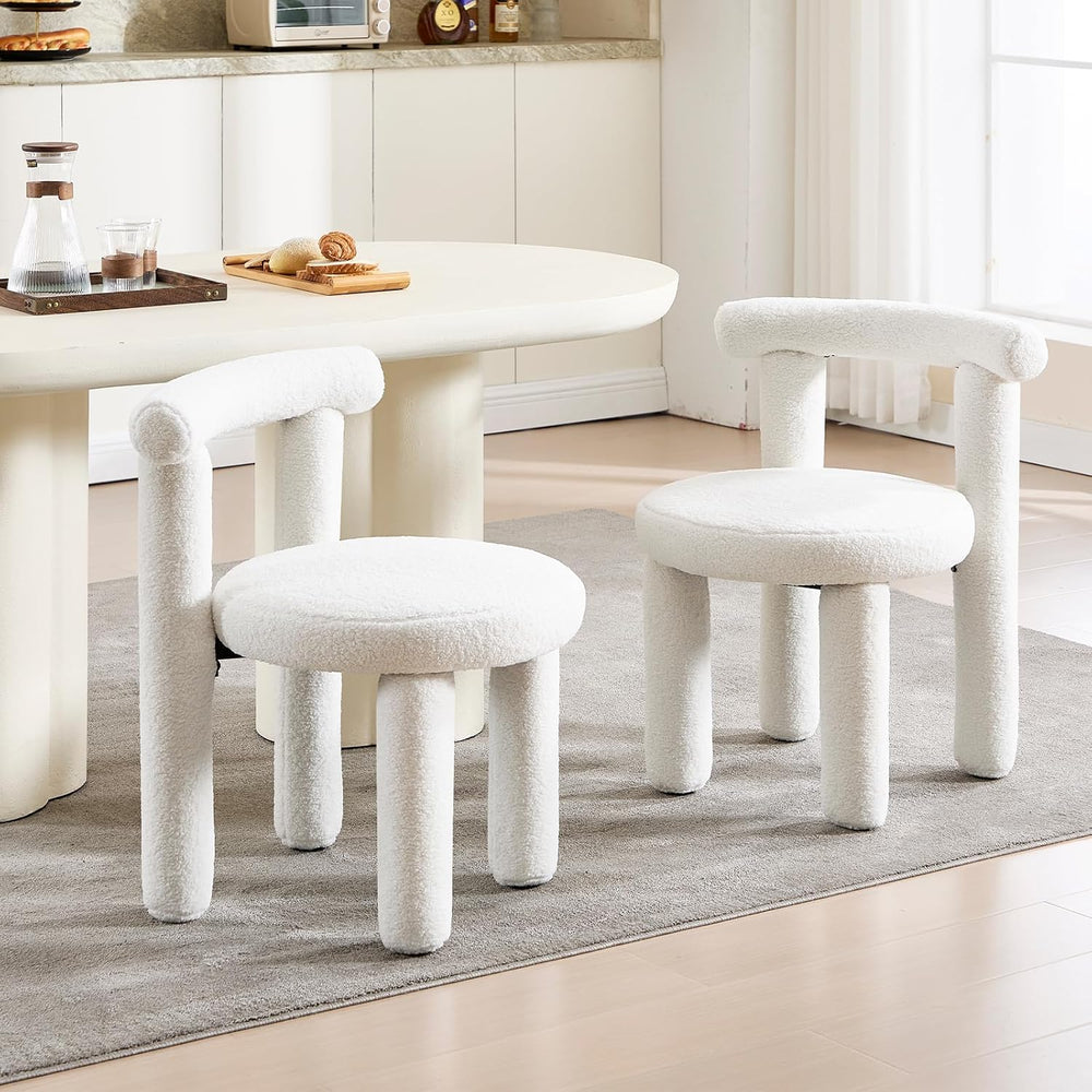 Sherpa Dining Chairs Set of 2, Comfy Boucle Fabric Dining Chairs, Upholstered...
