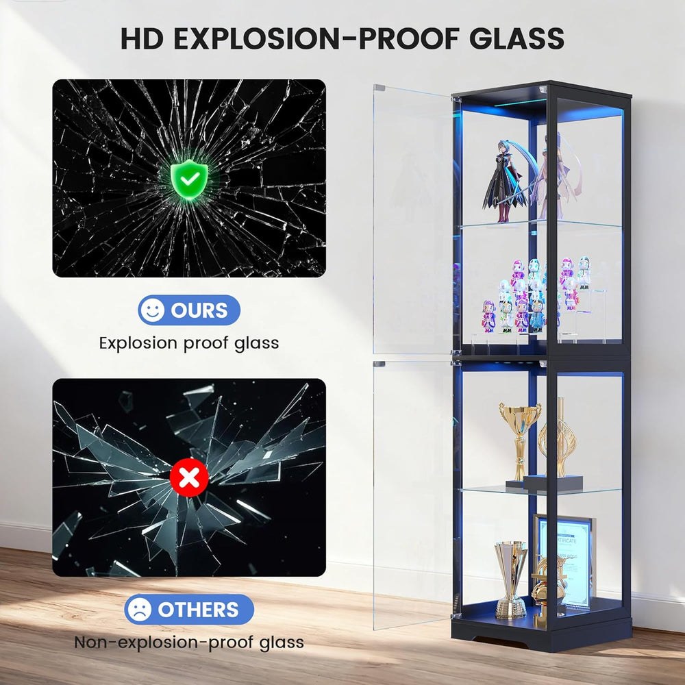 Glass Display Cabinet with Doors, 65" Tall 4-Tier Curio Display Case wit...