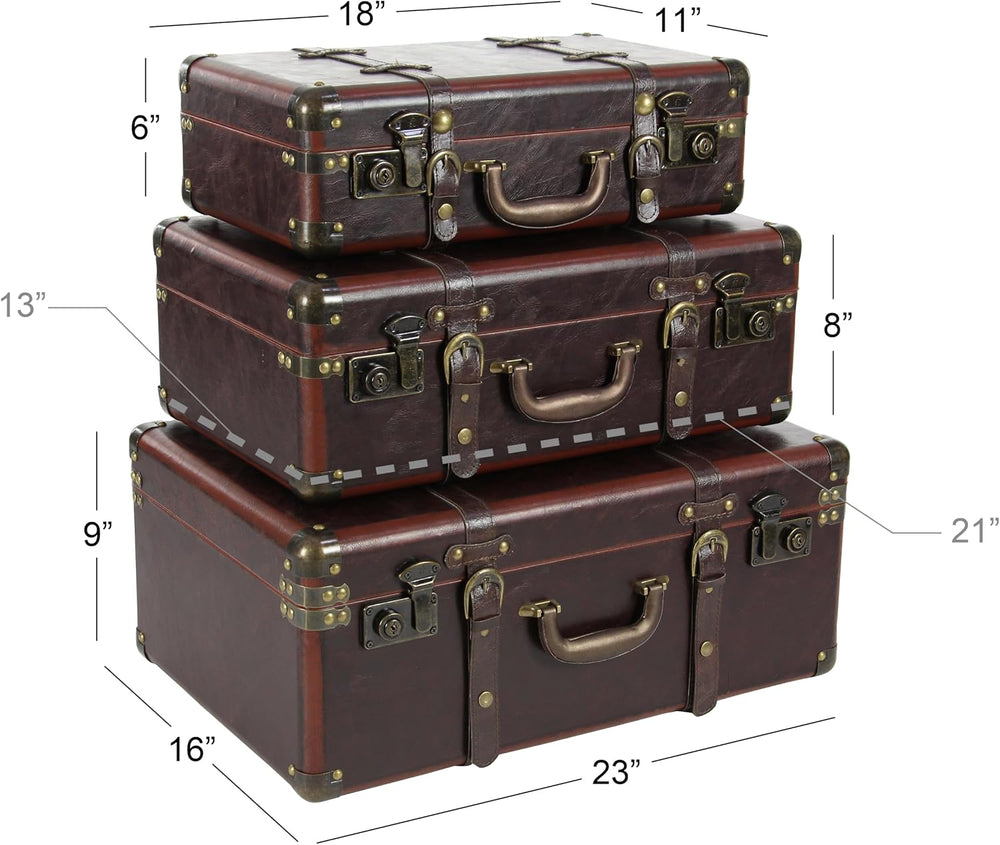 Deco 79 Faux Leather Decorative Trunk Nesting Upholstered Decorative Large Bo...