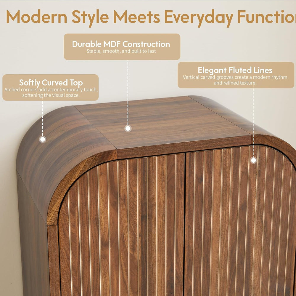 LEVNARY Arched Armoire Wardrobe Closet, Mid-Century Modern 2-Door Freestandin...