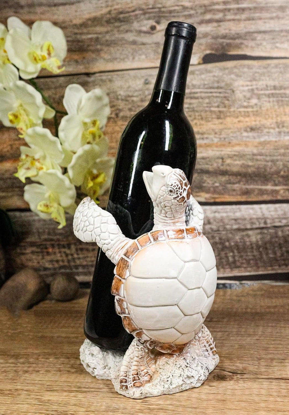 Ebros Gift Nautical Coastal Dancing Antique White Sea Turtle Wine Bottle Hold...