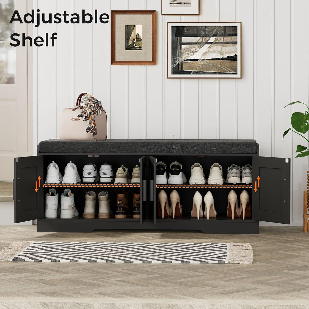 Homleke Shoe Storage Bench, 4 Doors & Thickened Padded Seat Cushion | 2-T...