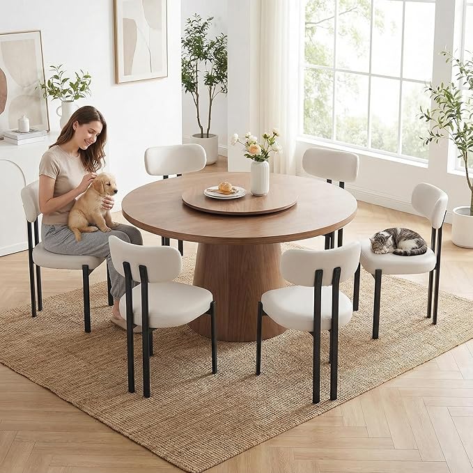 LukeAlon Faux Leather Dining Chairs Set of 6, Modern Curved Back Armless Kitchen Chairs with Black Metal Legs Upholstered Dining Room Chairs Reception Guests Chair for Restaurant Office, White