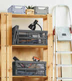 2-Pack Pastel Plastic Storage Baskets, Collapsible Crates for Organizing, Space-Saving Bins for Classroom, Kitchen, Office, Bedroom (Dark Grey, 19" x 13" x 9")